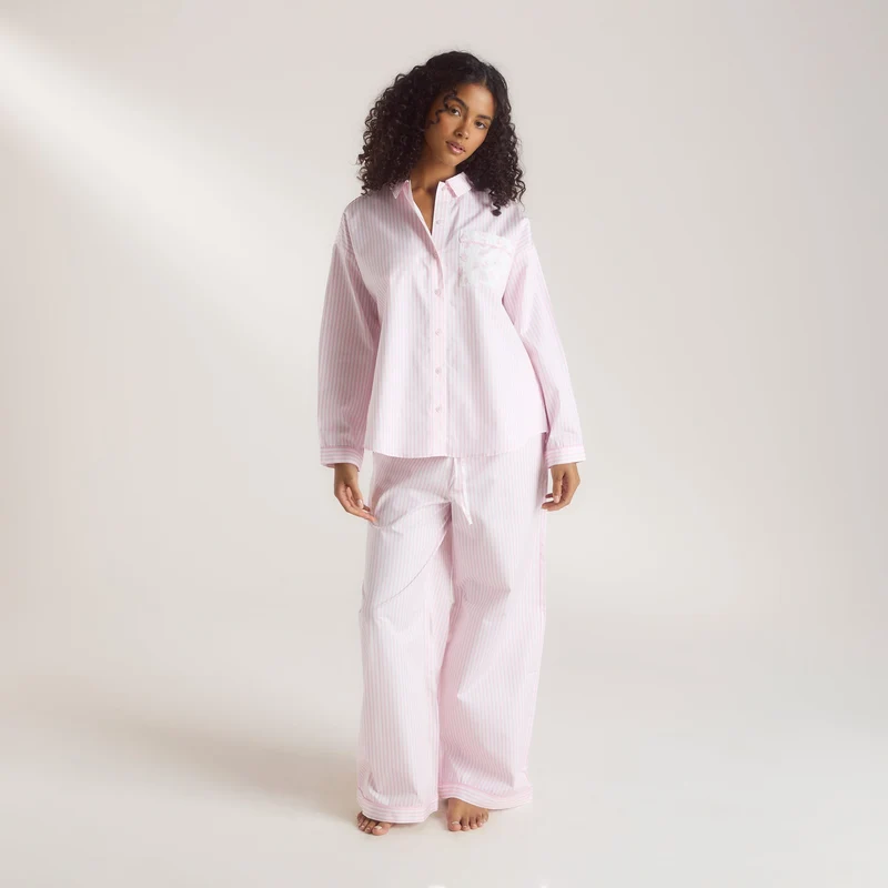 Bloom & Stripe Pyjamahemd - Rosa