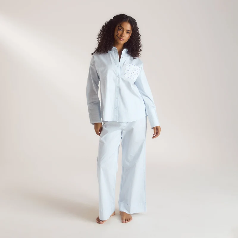 Bloom & Stripe Pyjamahemd - Blau