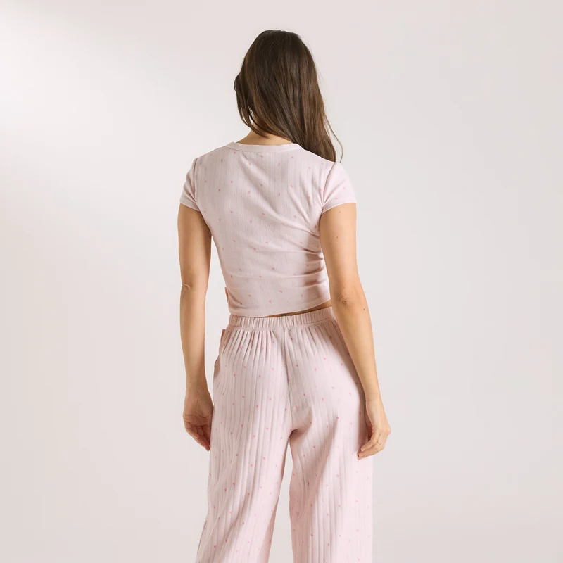 Pointelle Pyjama-Oberteil - Florales Rosa
