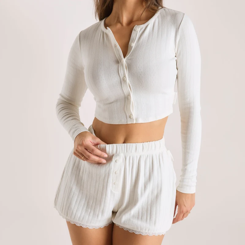 Pointelle Cardigan - Crèmefarben