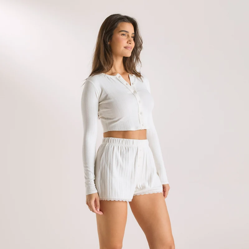 Pointelle Cardigan - Crèmefarben