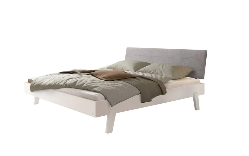 Hasena Polsterbett Vasto Weiß mit gepolstertem Kopfteil Light Grey