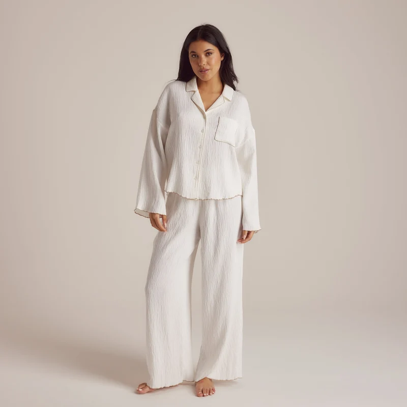 Crinkle Pyjamahemd - Weiß