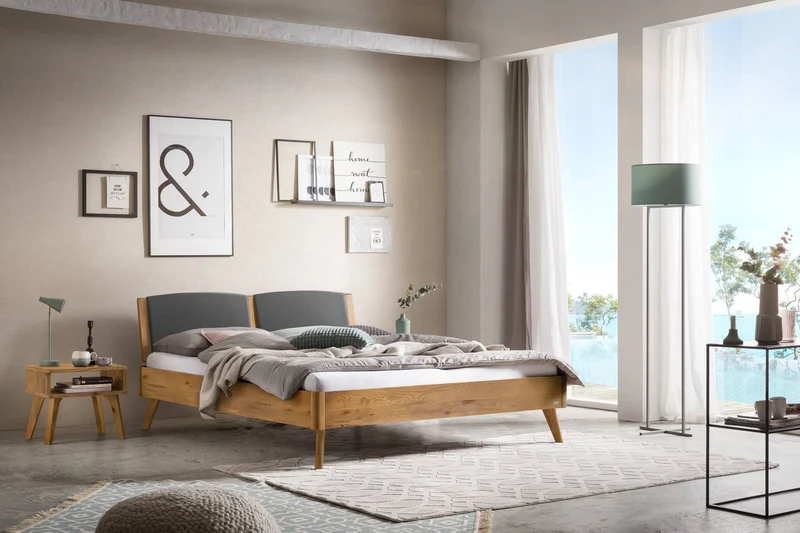 Hasena Massivholzbett Mareto Wildeiche im Lounge-Design mit Polsterkopfteil