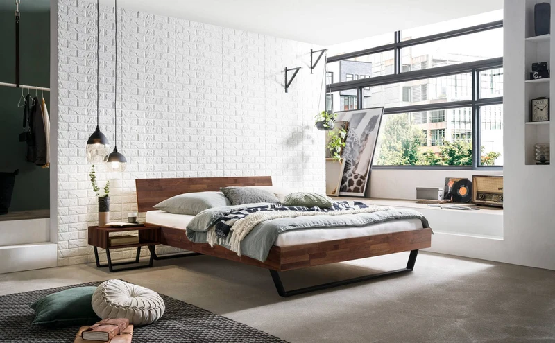 Hasena Bett Asti Massivholz Nussbaum mit Kufen, Trento-Kollektion