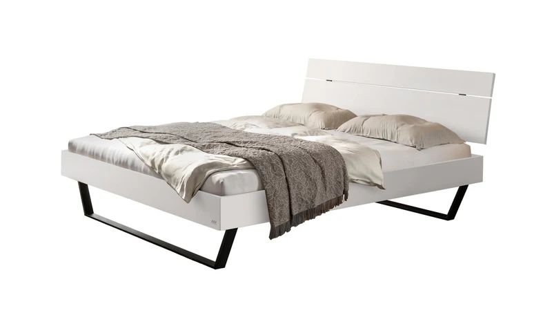 Hasena Bett Romeo, Trento-Kollektion, Weiß mit schwarzen Metallkufen
