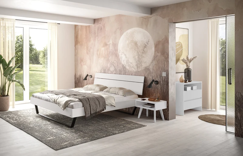 Hasena Bett Romeo, Trento-Kollektion, Weiß mit schwarzen Metallkufen