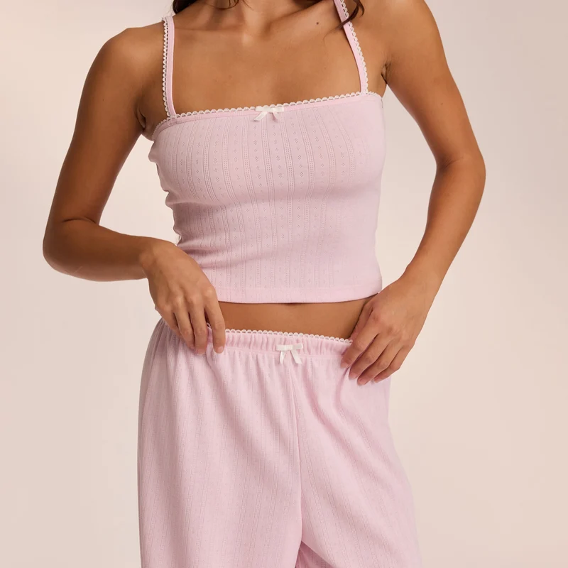 Pointelle Strappy Cami Pyjamatop - Rosa
