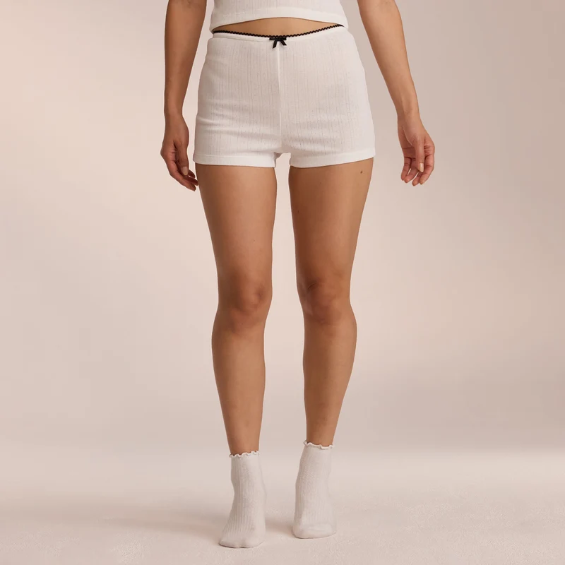 Pointelle Pyjamashorts - Weiß