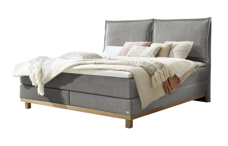 Hasena Boxspringbett Zamora Eiche bright mit Bezug Pace Grey und Topper