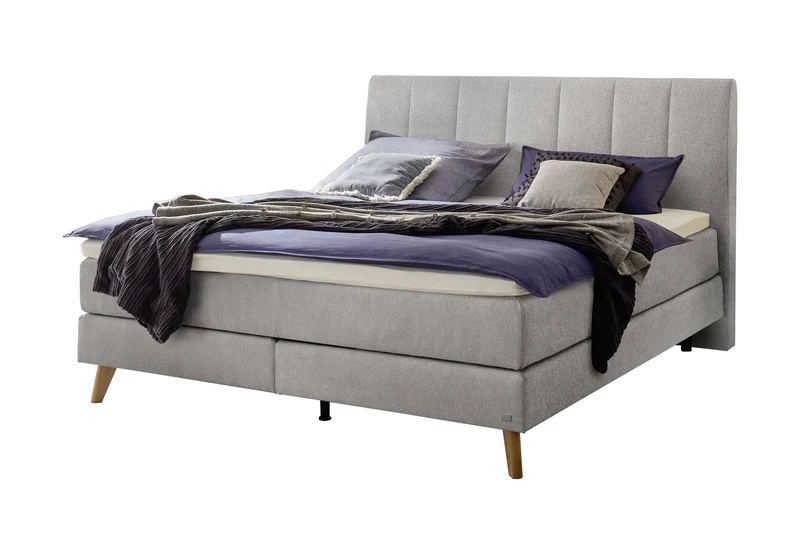 Hasena Boxspringbett Fernanda Eiche bright mit Bezug Pace light grey