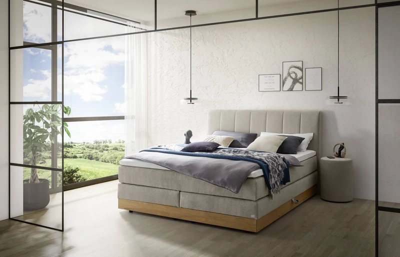 Hasena Pedrosa Boxspringbett mit Stauraum, Eiche bright, Topper wählbar