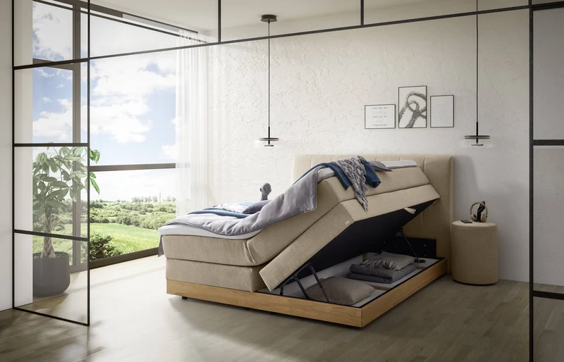 Hasena Pedrosa Boxspringbett mit Stauraum, Eiche bright, Topper wählbar