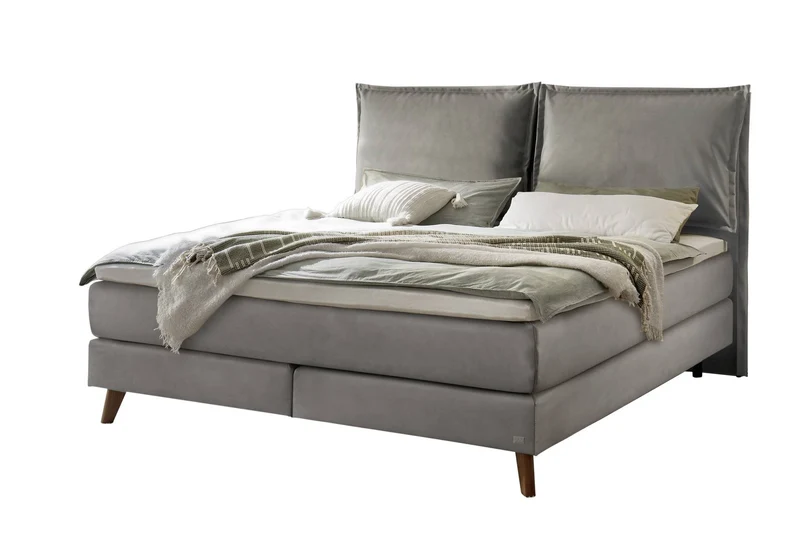 Hasena Boxspringbett Ricarda Eiche bright mit Topper, Bezug Monet steel