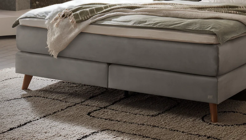 Hasena Boxspringbett Ricarda Eiche bright mit Topper, Bezug Monet steel