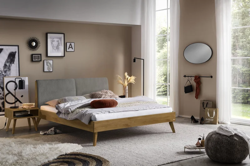 Hasena Bett Simone Trento Wildeiche natur mit Polster Pace Light Grey