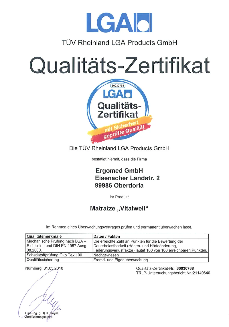 Visco Matratze ergovital ® vitalwell ®