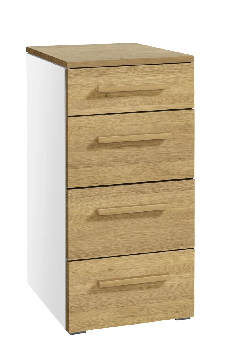 Hasena Kommode Quatro Selezione Weiß mit Eiche-Front, 4 Schubladen