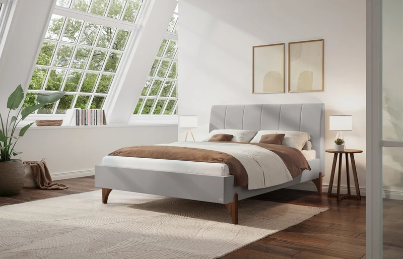Hasena Polsterbett Renata Nussbaum mit Kopfteil in Pace Light Grey