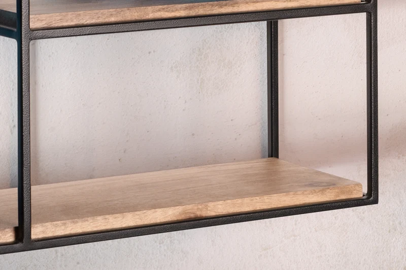 Wandregal 60x40x18cm Mango Massivholz Metall Industrial Design