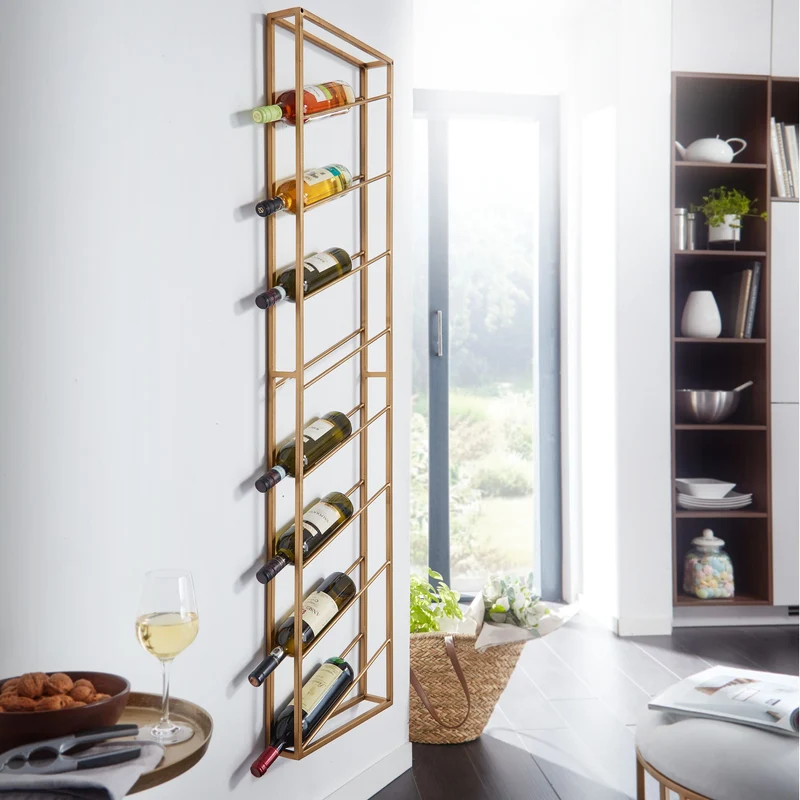 Weinregal Wand Metall Gold 36x150x8cm für 8 Flaschen Hängend