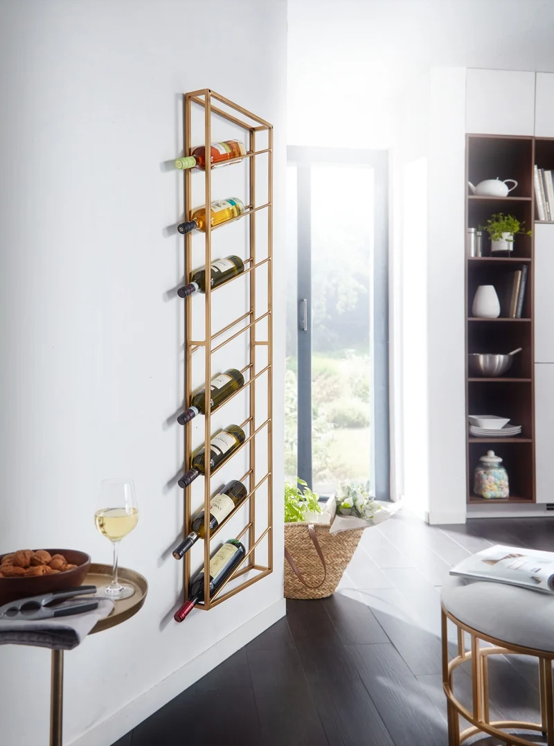Weinregal Wand Metall Gold 36x150x8cm für 8 Flaschen Hängend