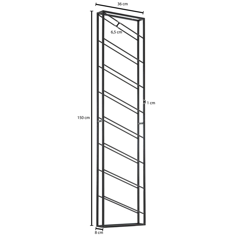 Weinregal Wand Metall Schwarz 36x150x8cm für 8 Flaschen Hängend