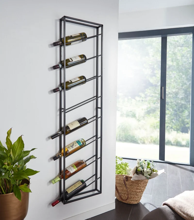 Weinregal Wand Metall Schwarz 36x150x8cm für 8 Flaschen Hängend