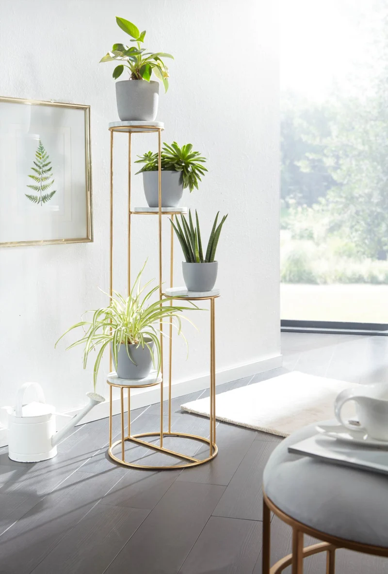 Blumenständer Marmor Weiß Gold 4 Ablagen Modern 36,5x107,5 cm