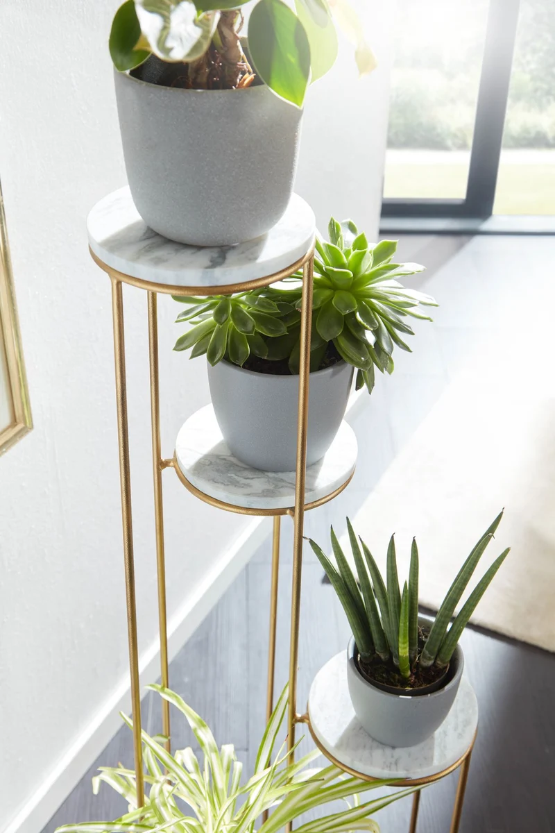 Blumenständer Marmor Weiß Gold 4 Ablagen Modern 36,5x107,5 cm