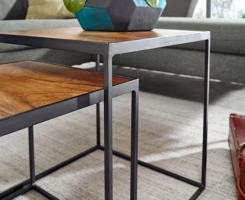 Wohnzimmertisch 2er Set Mango Massivholz Metall Industrial Design