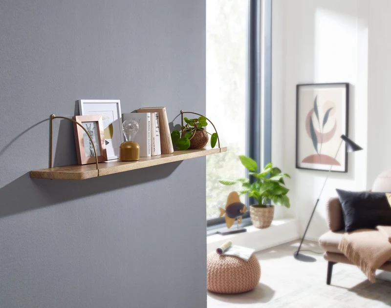 Wandregal 120x25x22cm Mango Massivholz Metall Industrial Design