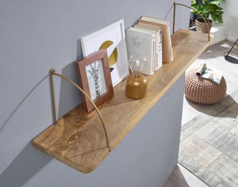 Wandregal 120x25x22cm Mango Massivholz Metall Industrial Design