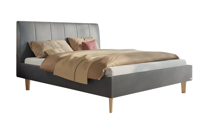 Hasena Polsterbett Leonor in Eiche bright mit Bezug Monet Steel