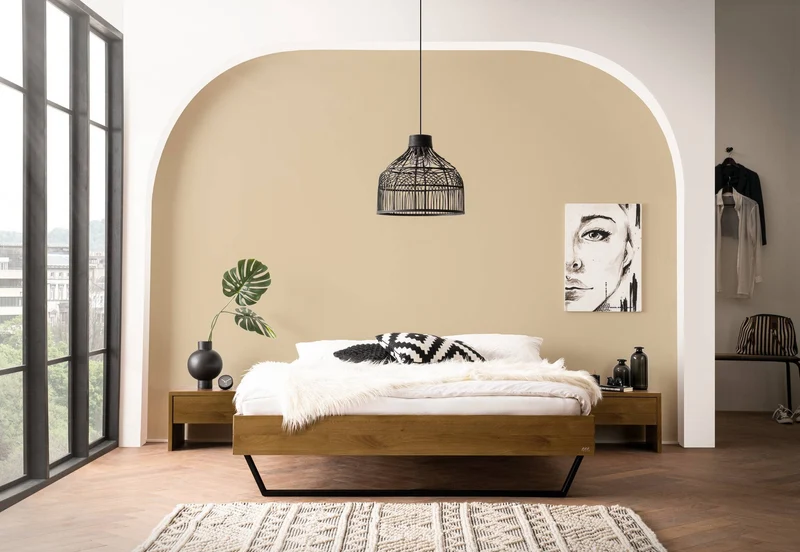 Hasena Massivholzbett Ostuni Wildeiche mit Metallkufen, Kollektion Bergamo