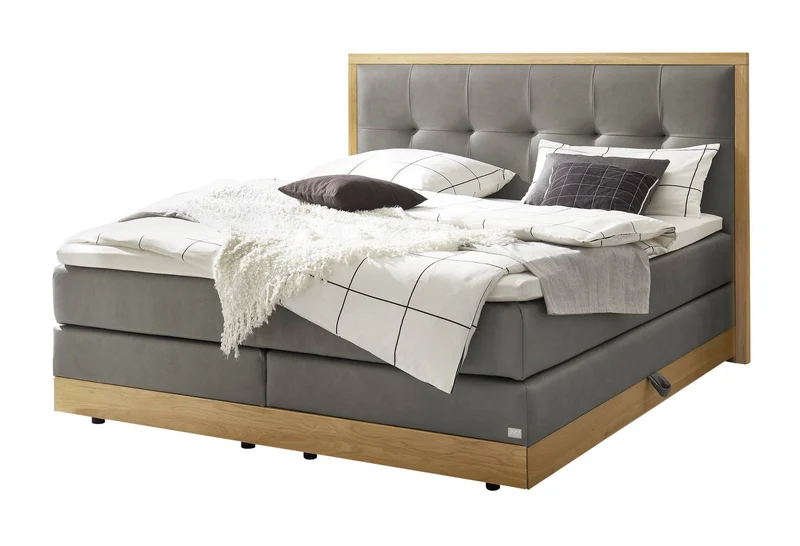 Hasena Boxspringbett Alba Eiche bright mit Stauraum und Toppern Grau