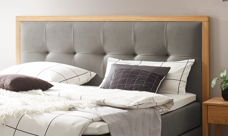 Hasena Boxspringbett Alba Eiche bright mit Stauraum und Toppern Grau