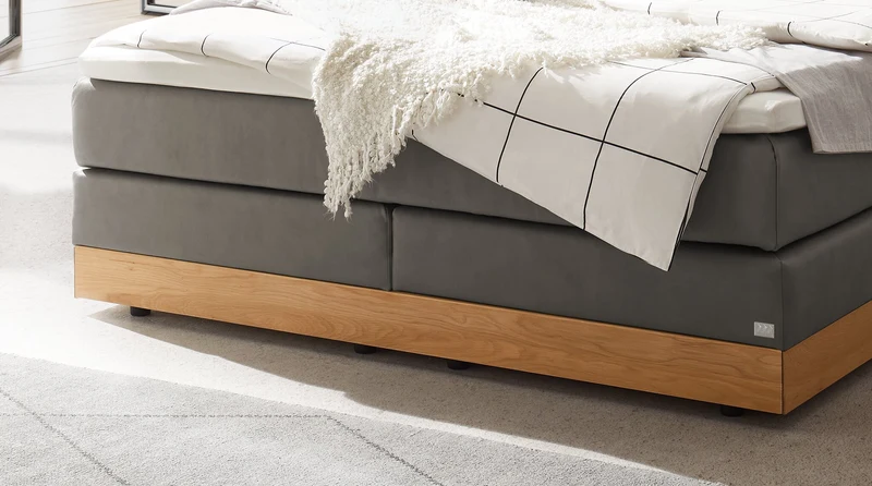 Hasena Boxspringbett Alba Eiche bright mit Stauraum und Toppern Grau
