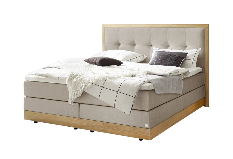 Hasena Alba Boxspringbett mit Stauraum und Topper in Eiche bright