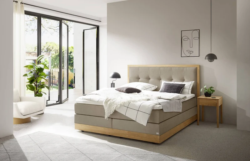 Hasena Alba Boxspringbett mit Stauraum und Topper in Eiche bright