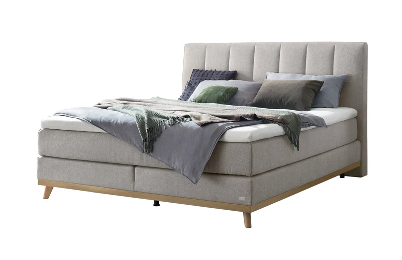 Hasena Boxspringbett Stefania mit Topper, Eiche bright & Stoff Grau