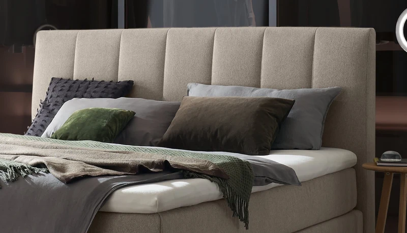 Hasena Boxspringbett Stefania mit Topper, Eiche bright & Stoff Grau