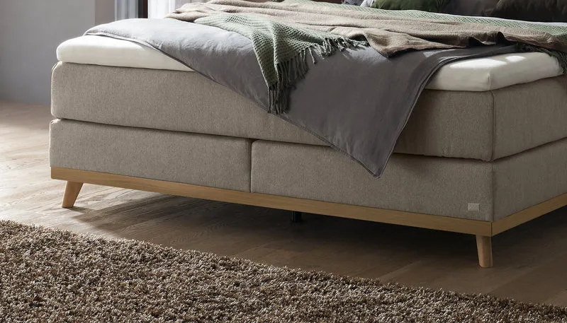 Hasena Boxspringbett Stefania mit Topper, Eiche bright & Stoff Grau