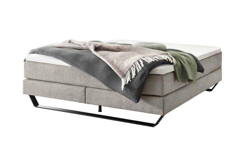 Hasena Boxspringbett Julieta Pace Light Grey mit schwarzer Metallkufe