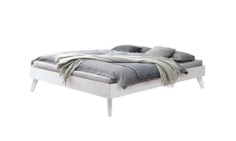 Hasena Bett Calvari Weiß aus MDF, minimalistisches Design mit Kufenfüßen