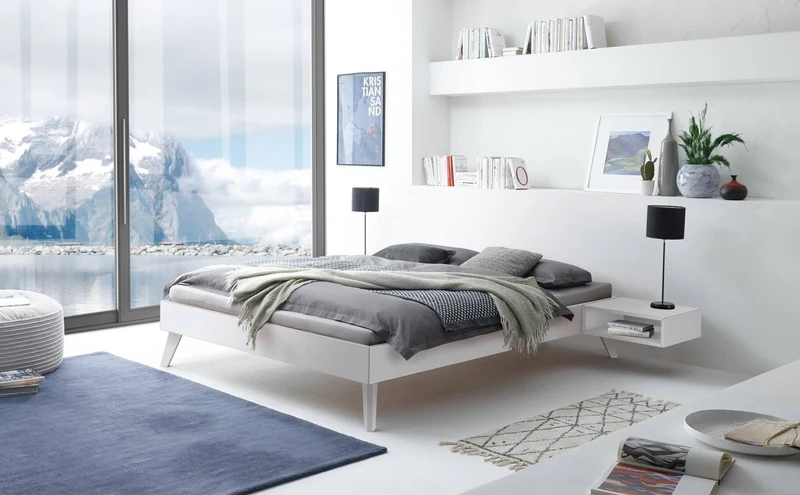 Hasena Bett Calvari Weiß aus MDF, minimalistisches Design mit Kufenfüßen