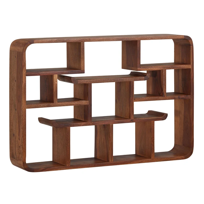 Wandregal 80x55x15cm Sheesham Massivholz Modern Schwebend Wohnzimmer
