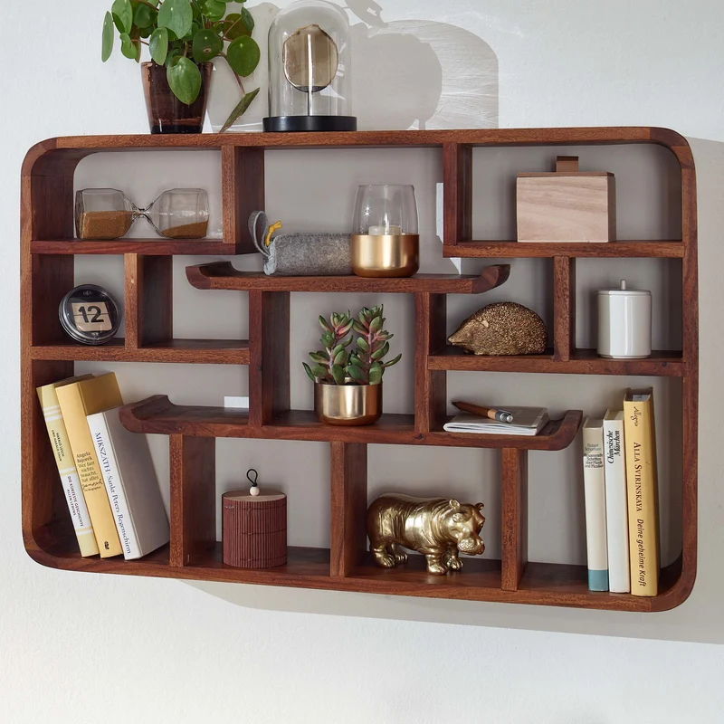 Wandregal 80x55x15cm Sheesham Massivholz Modern Schwebend Wohnzimmer