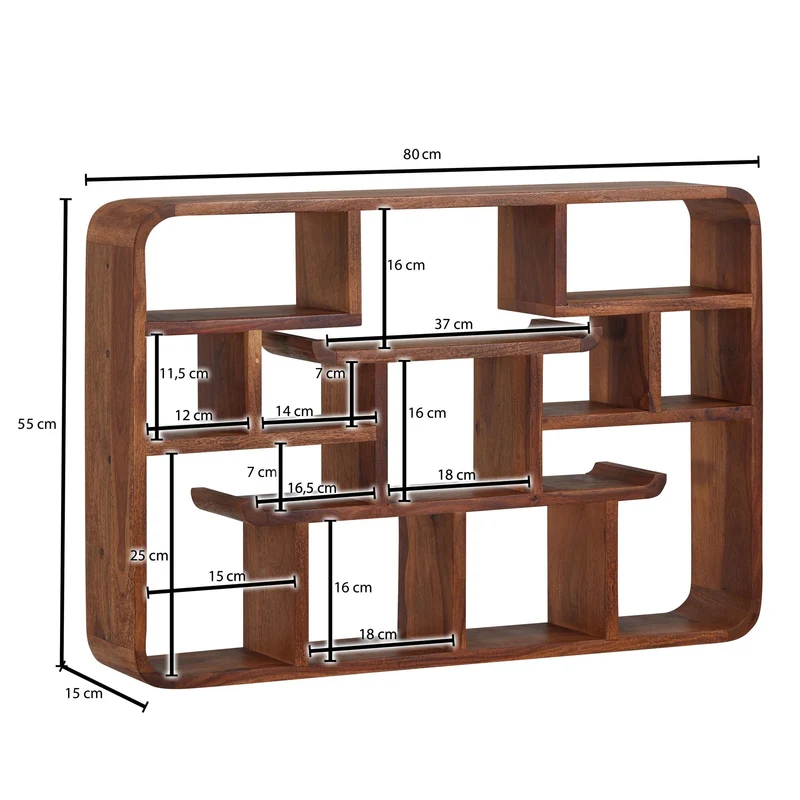 Wandregal 80x55x15cm Sheesham Massivholz Modern Schwebend Wohnzimmer