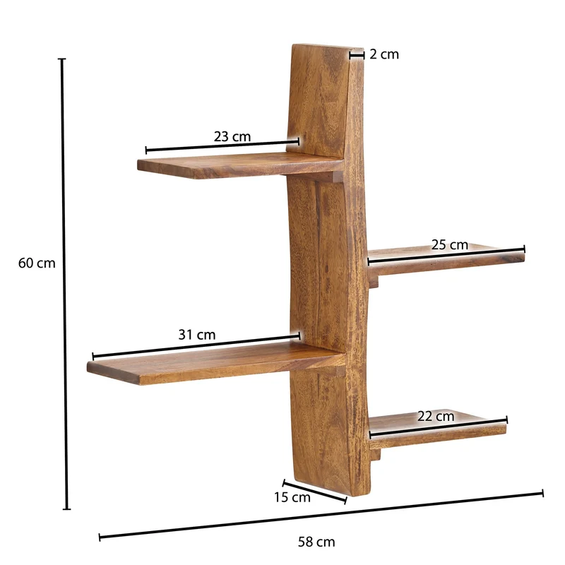 Wandregal Baum-Form Sheesham Massivholz 58x60x15cm Modern